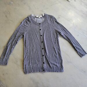 LOFT Womens XS Cardigan Sweater‎ Black White Diamond Print Career Casual